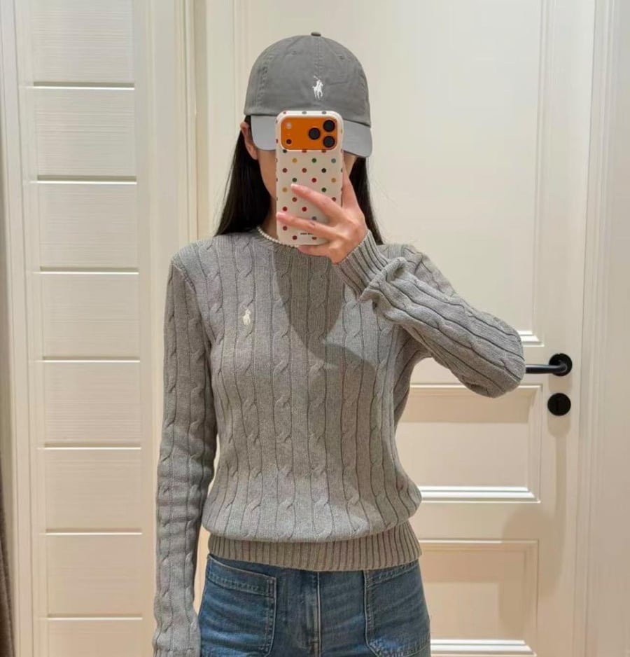 Polo Ralph Lauren Cable-Knit Wool Cashmere Sweater Grey