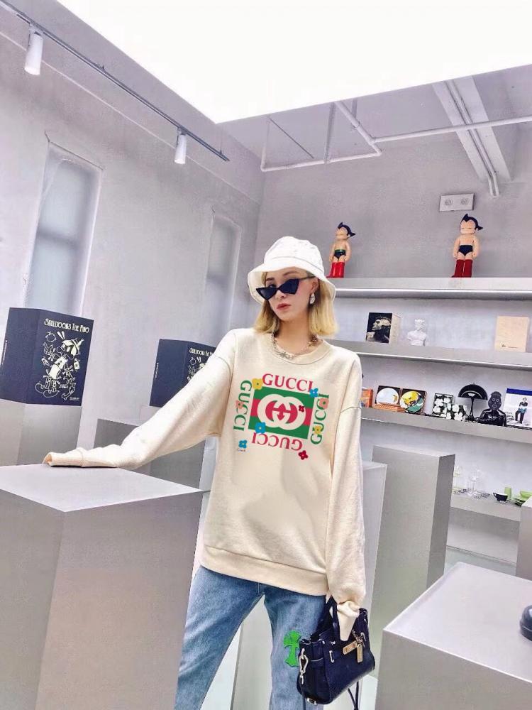 Gucci Kids Double G Colorful Print Cotton Sweatshirt Off-White
