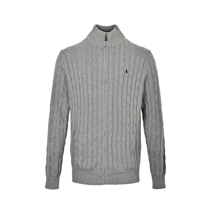 Polo Ralph Lauren Cable-Knit Cotton Full-Zip Sweater Grey