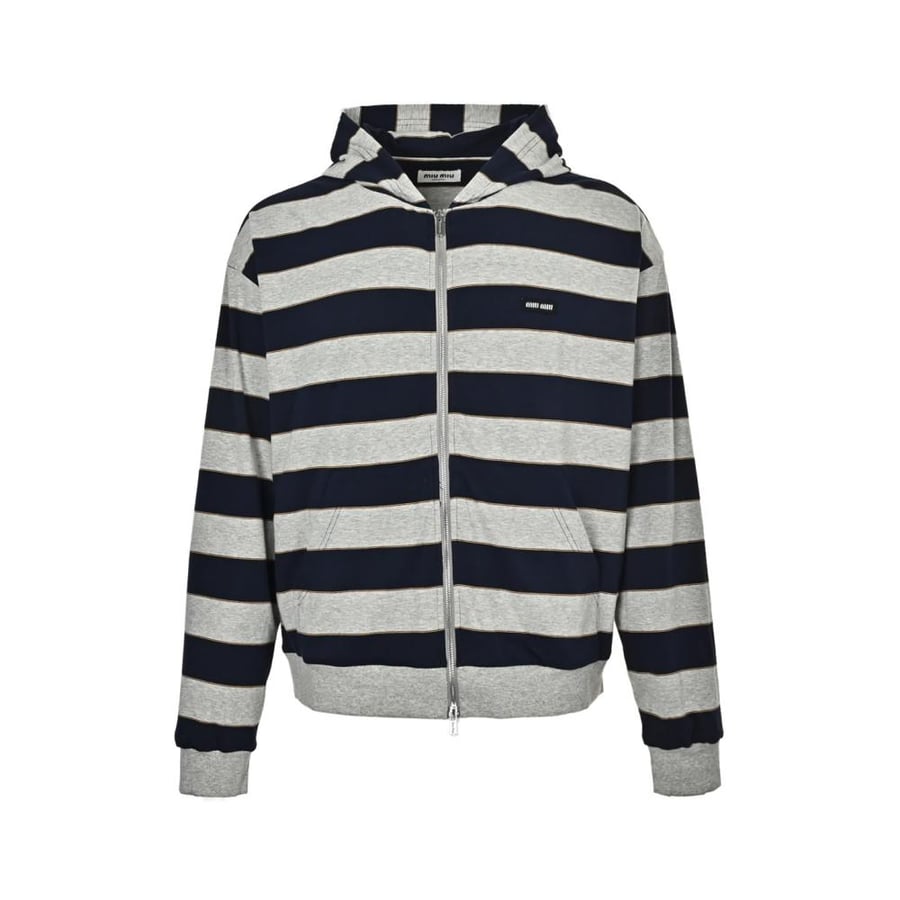 Miu Miu Striped Jersey Hoodie Blue / Grey