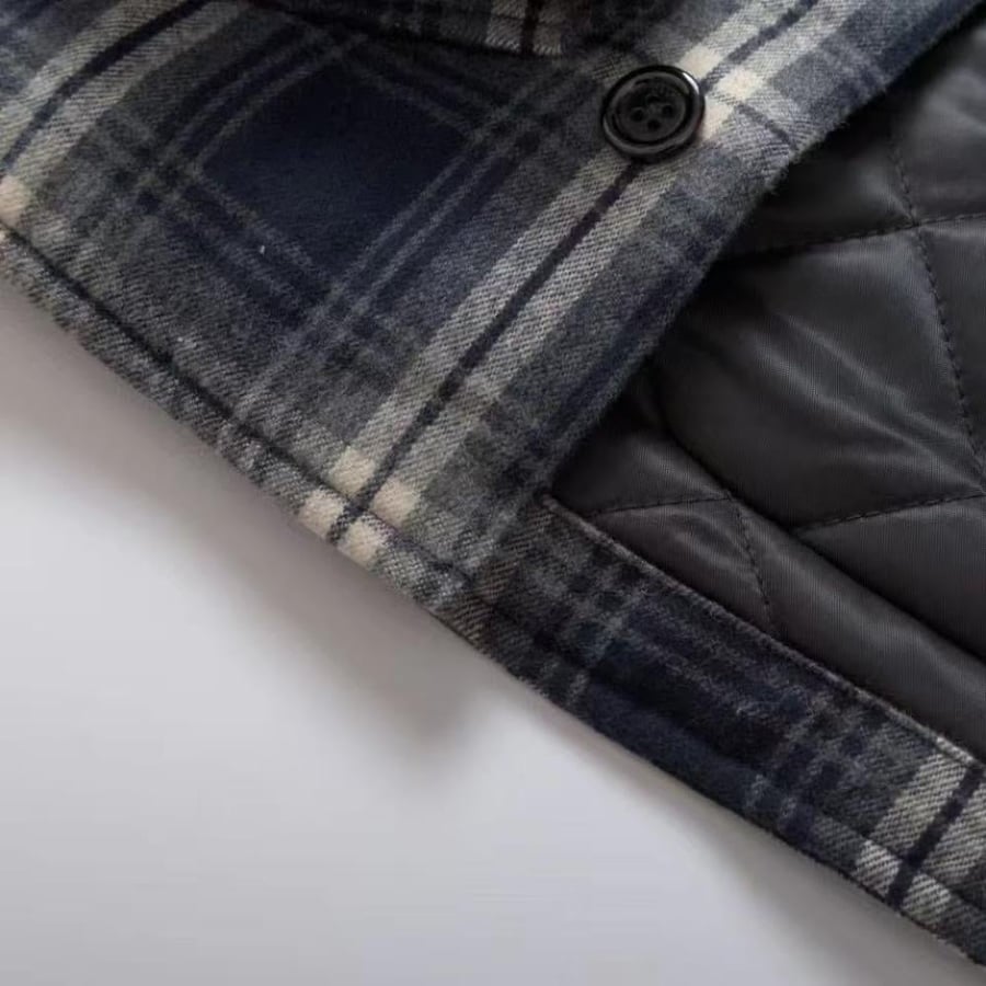 Celine Hooded Checked Cotton Overshirt Navy Blue