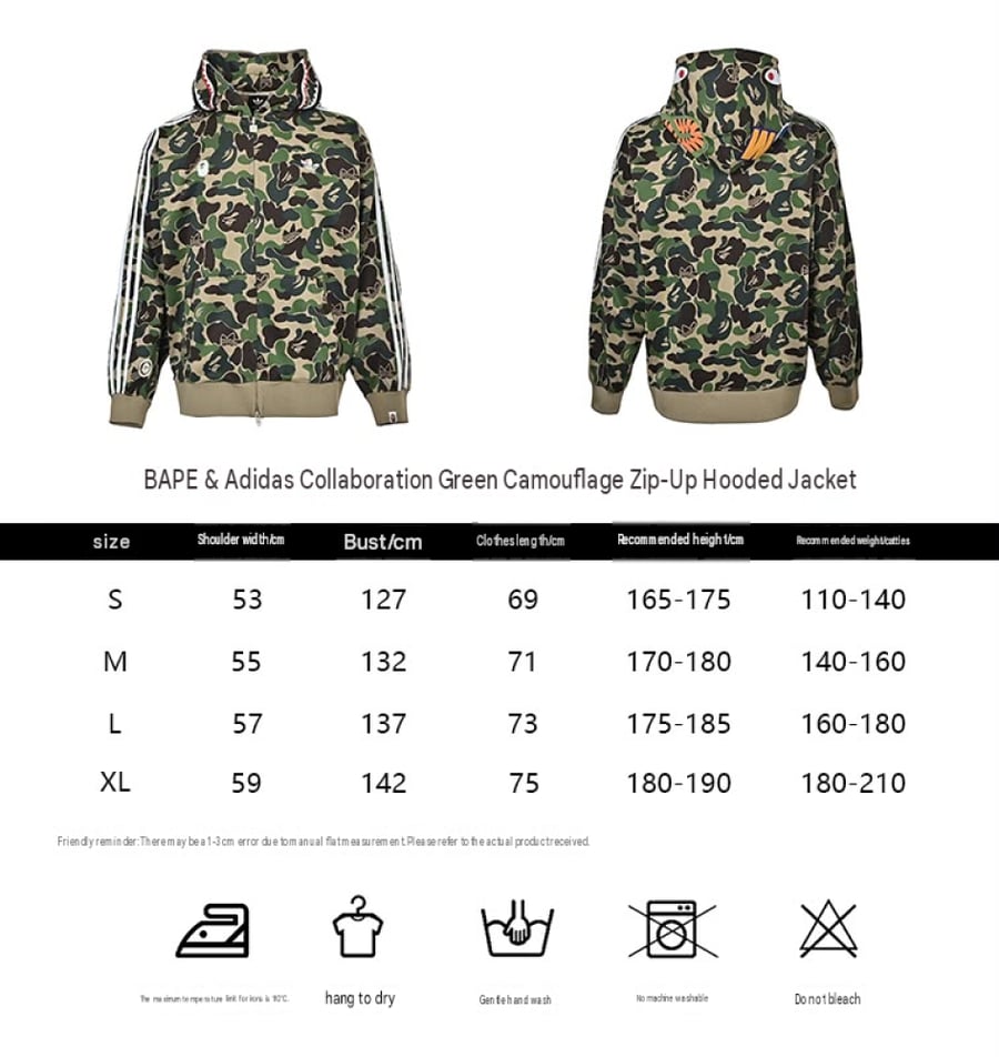 adidas x BAPE Relaxed Fit Track Camo Shark Full-Zip Hoodie Crew Green