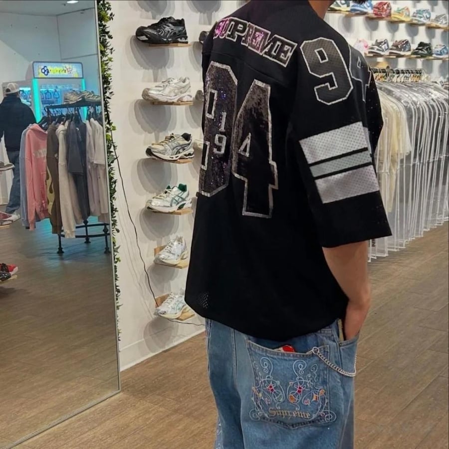 Supreme Sequin Football Jersey Black FW25