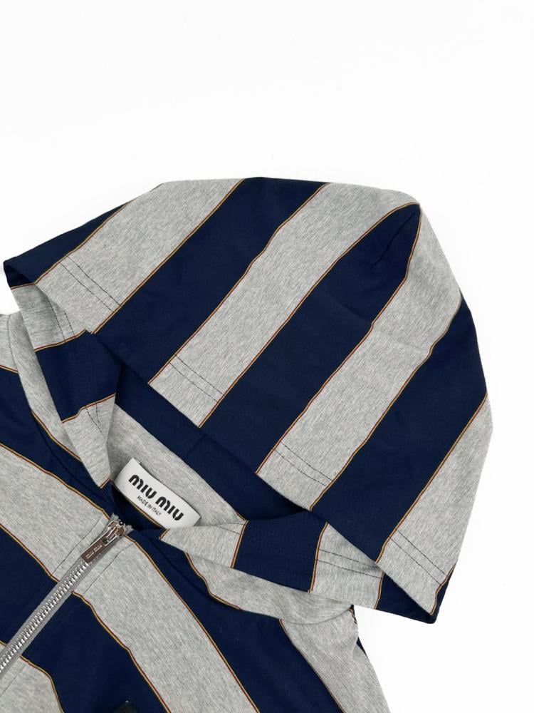 Miu Miu Striped Jersey Hoodie Blue Grey
