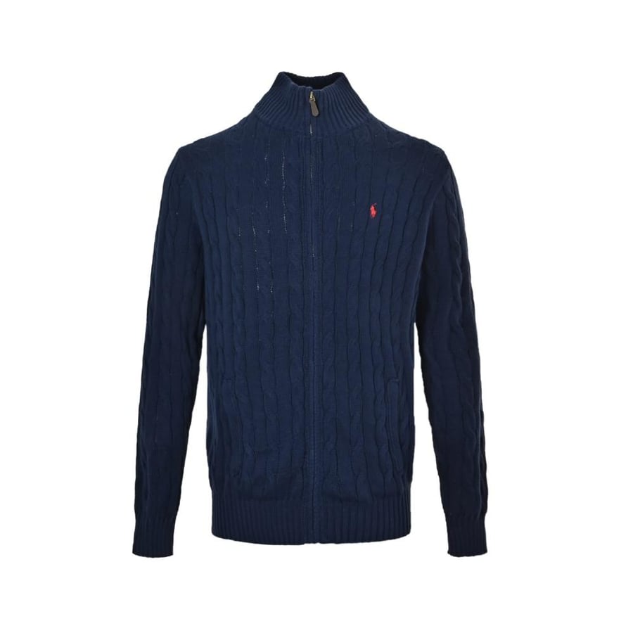 Polo Ralph Lauren Cable-Knit Cotton Full-Zip Sweater Grey