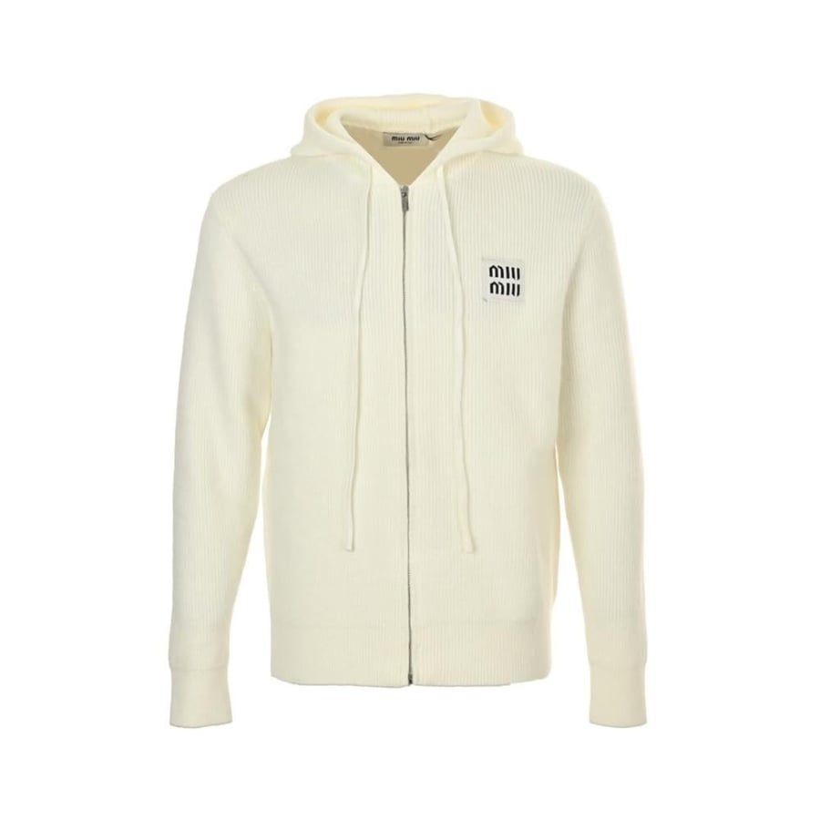 Miu Miu Solid Zip-Up Hoodie Jacket Off-White