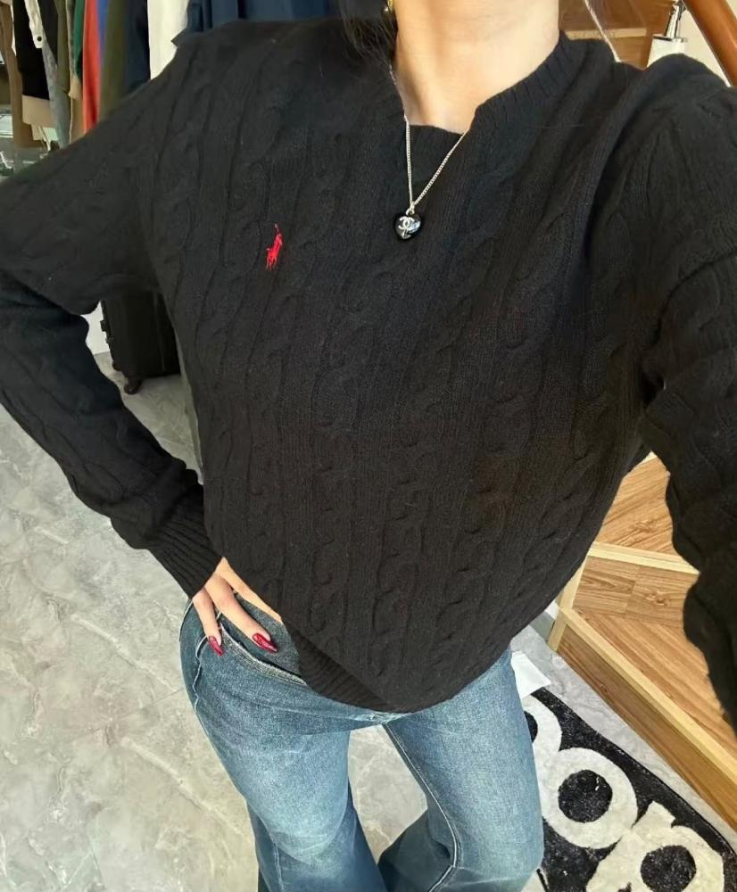 Polo Ralph Lauren Cable-Knit Wool Cashmere Sweater Black / Red Pony