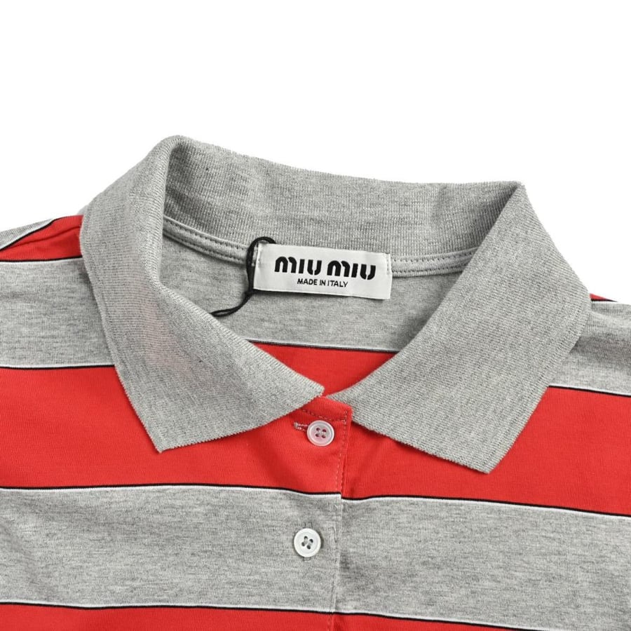 Miu Miu Striped Jersey Polo Shirt Blue / Grey