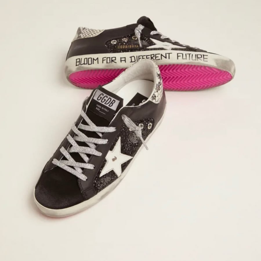 Super-Star sneakers with glitter and handwritten lettering