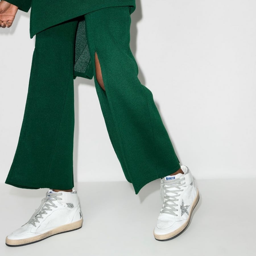 Golden Goose Sky-Star sneakers with signature on the ankle and silver glitter inserts
