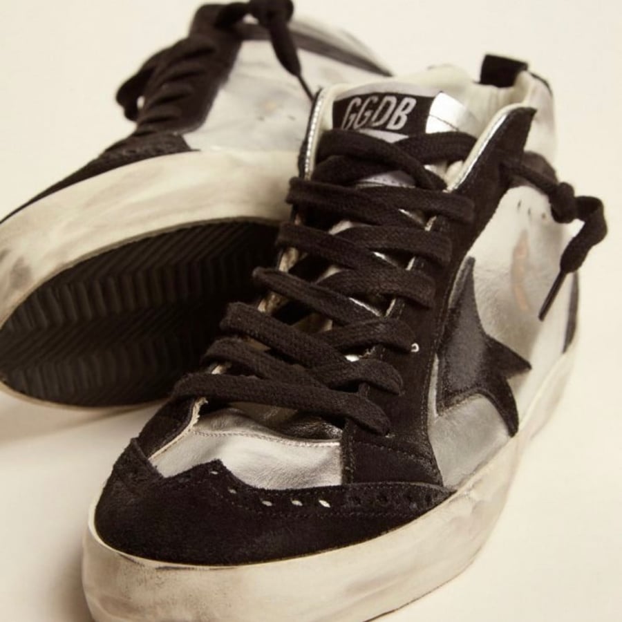 Mid Star LTD sneakers in silver laminated leather and black suede