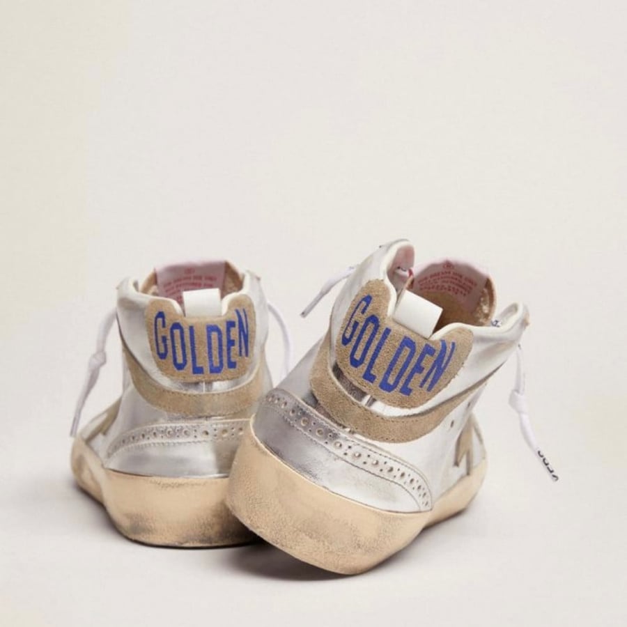 Mid Star sneakers in silver metallic leather with star and flash in dove-gray suede