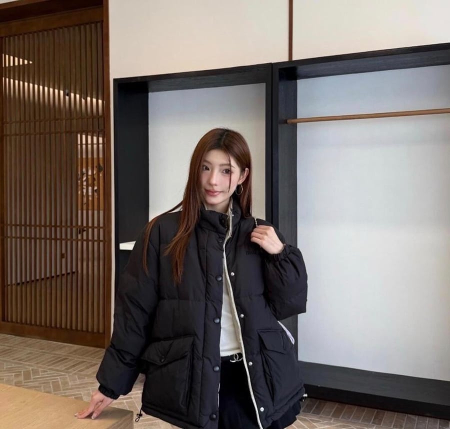 Miu Miu Reversible Technical Pongé Down Jacket Black / Beige