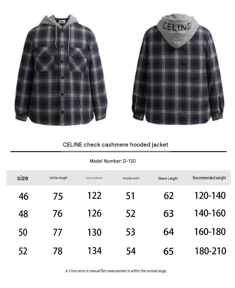 Celine Hooded Checked Cotton Overshirt Navy Blue