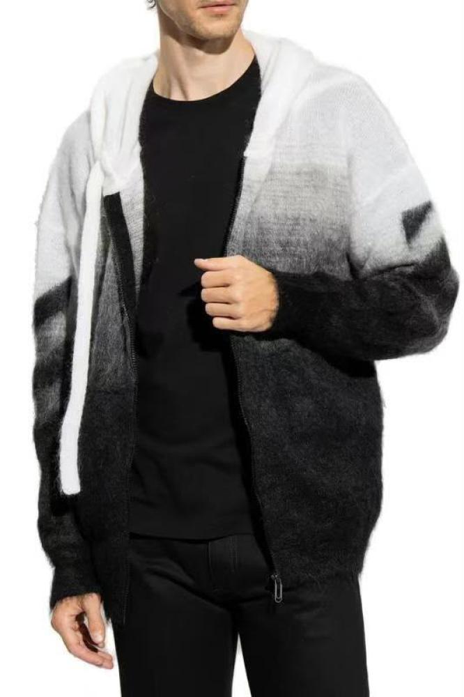 Off-White Arrow Brushed Knit Wool-Blend Zipped Hoodie Black White