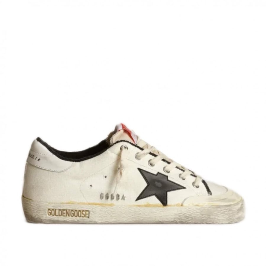 Women’s Super-Star LTD sneakers in beige canvas with black leather star and white leather heel tab
