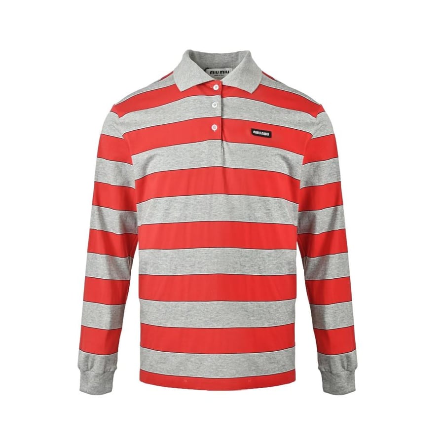 Miu Miu Striped Jersey Polo Shirt Blue / Grey