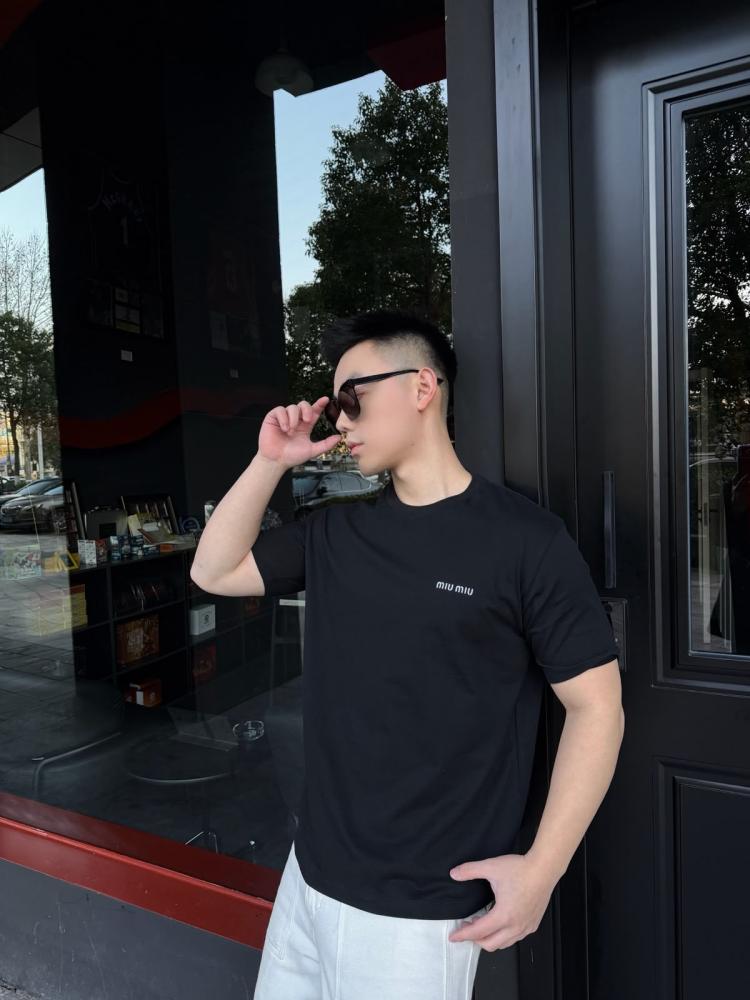 Miu Miu Ribbed Jersey T-Shirt Black