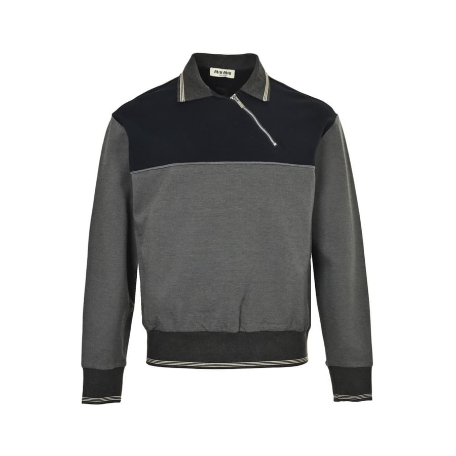 Miu Miu Polo-Neck Zipped Sweatshirt Grey / Navy Blue