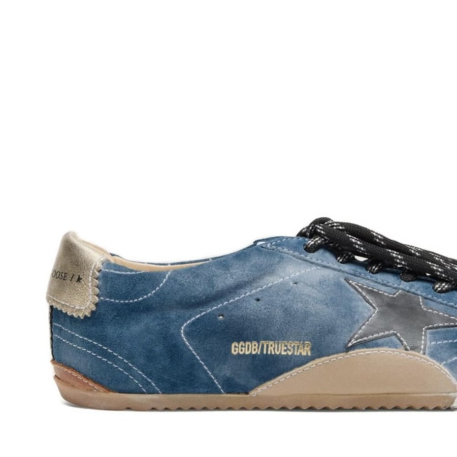 Women's True-Star in teal suede with black star and cream heel tab