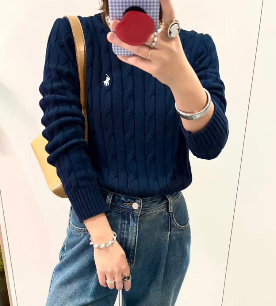 Polo Ralph Lauren Cable-Knit Wool Cashmere Sweater Navy Blue