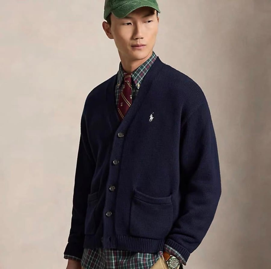Polo Ralph Lauren Cotton V-Neck Cardigan Navy Blue