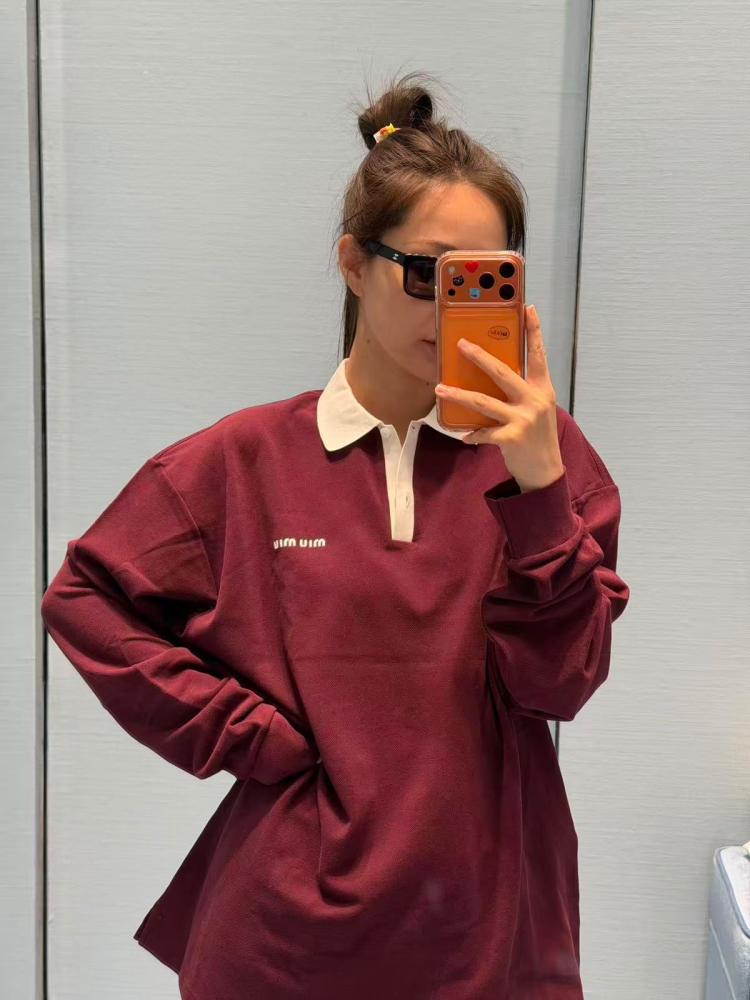 Miu Miu Cotton Piqué Polo Shirt Burgundy