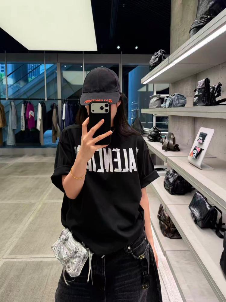 Balenciaga Glitter Tape Type Large Fit T-Shirt Black