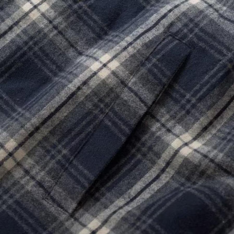 Celine Hooded Checked Cotton Overshirt Navy Blue