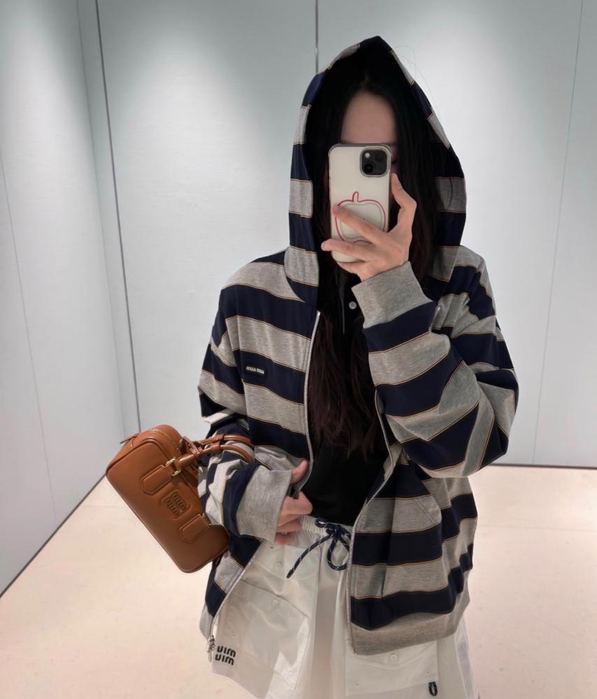 Miu Miu Striped Jersey Hoodie Blue / Grey