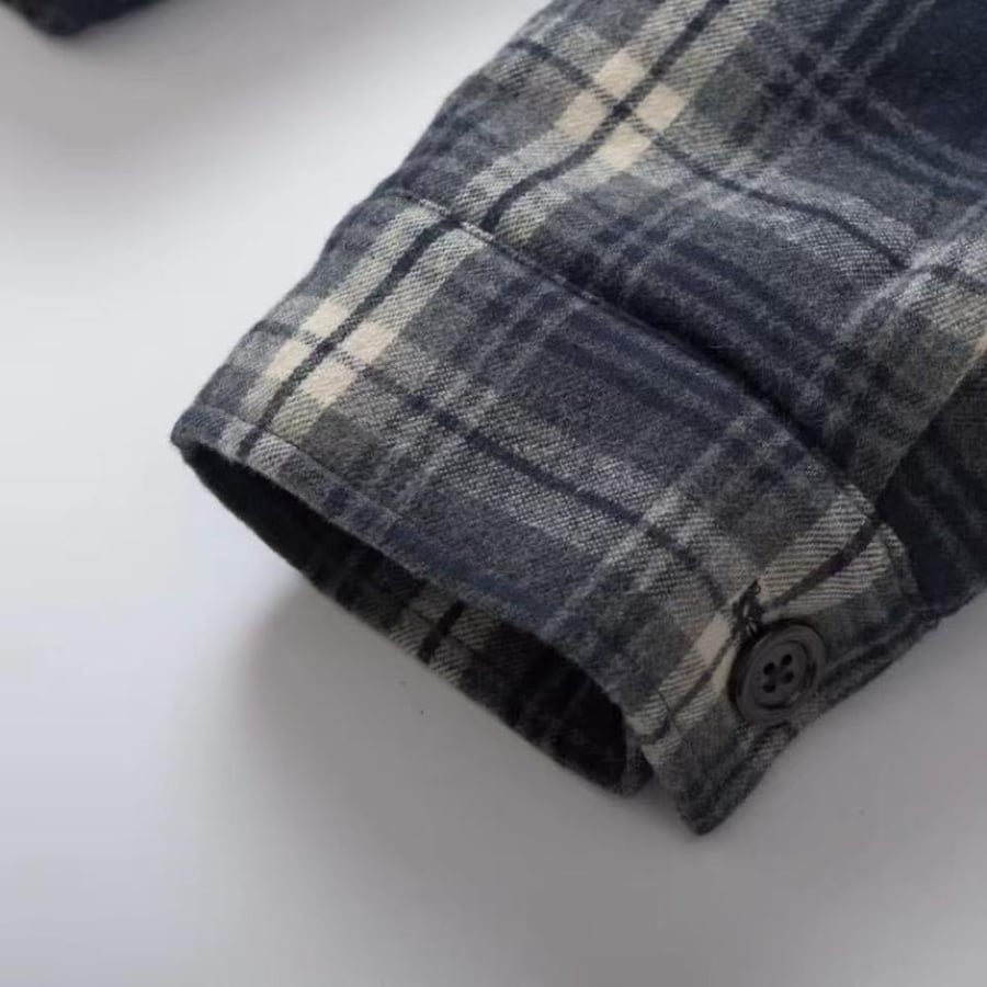 Celine Hooded Checked Cotton Overshirt Navy Blue