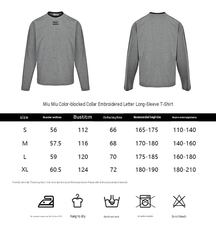 Miu Miu Long-Sleeved Cotton Jersey T-Shirt Grey