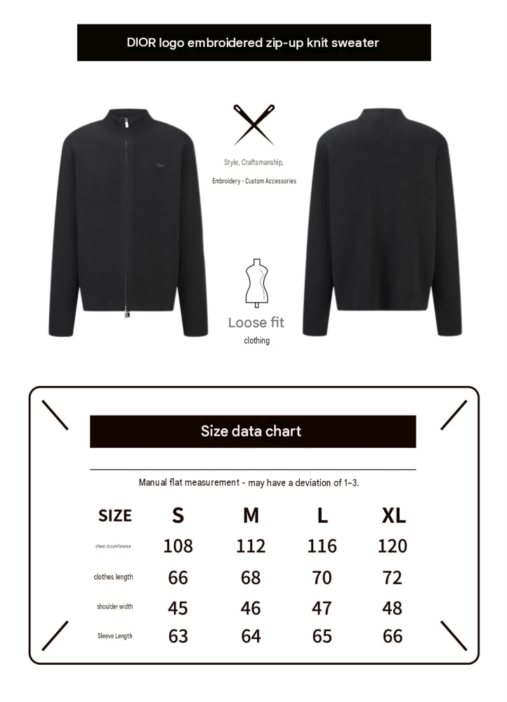 Dior Zipped Jacket with Stand Collar Black Wool Interlock