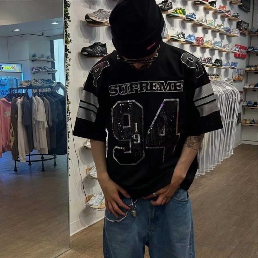 Supreme Sequin Football Jersey Black FW25