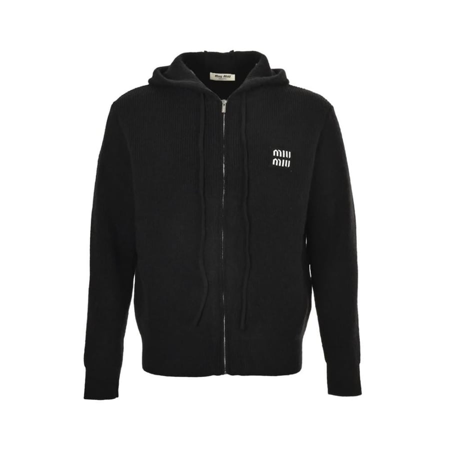 Miu Miu Solid Zip-Up Hoodie Jacket Black