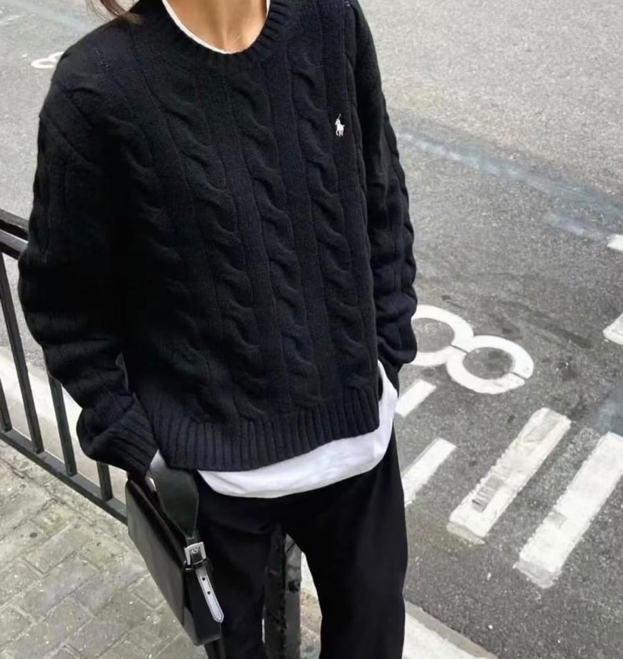 Polo Ralph Lauren Cable-Knit Wool Cashmere Sweater Black