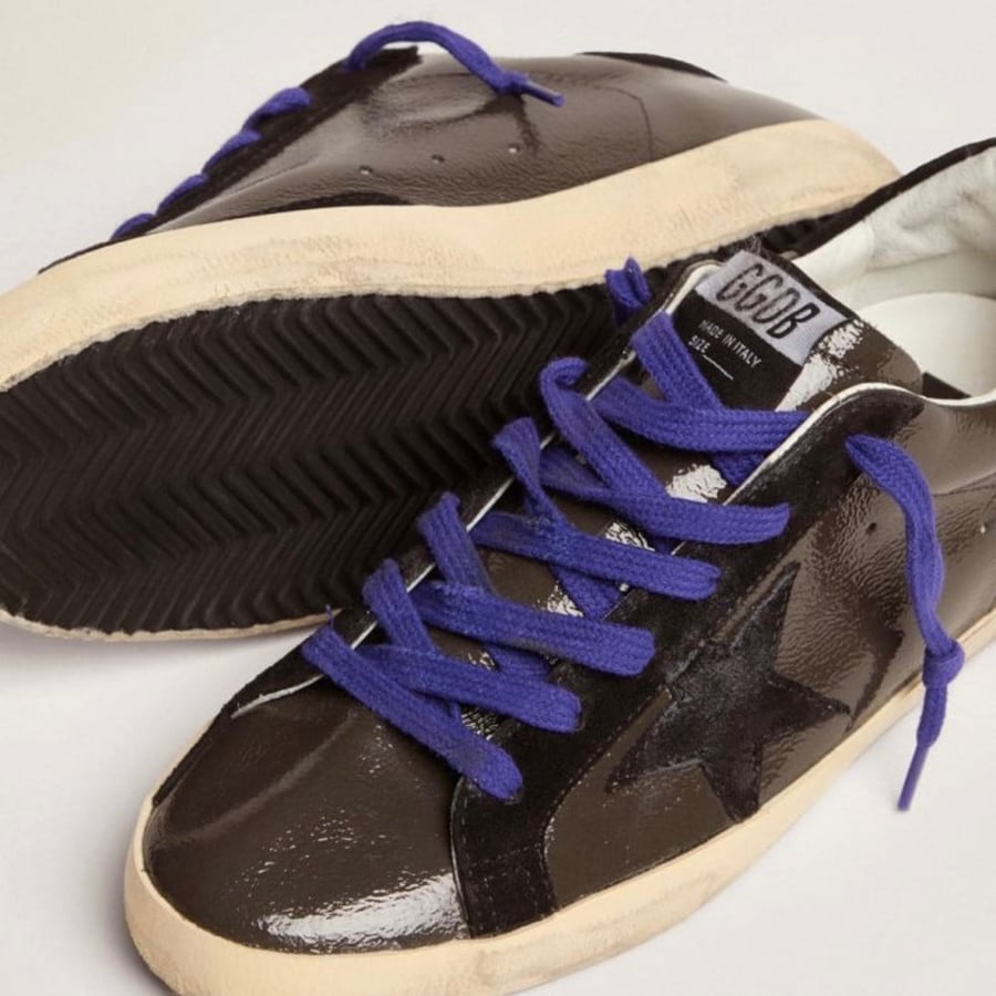 Super-Star sneakers in gray patent leather with black suede inserts