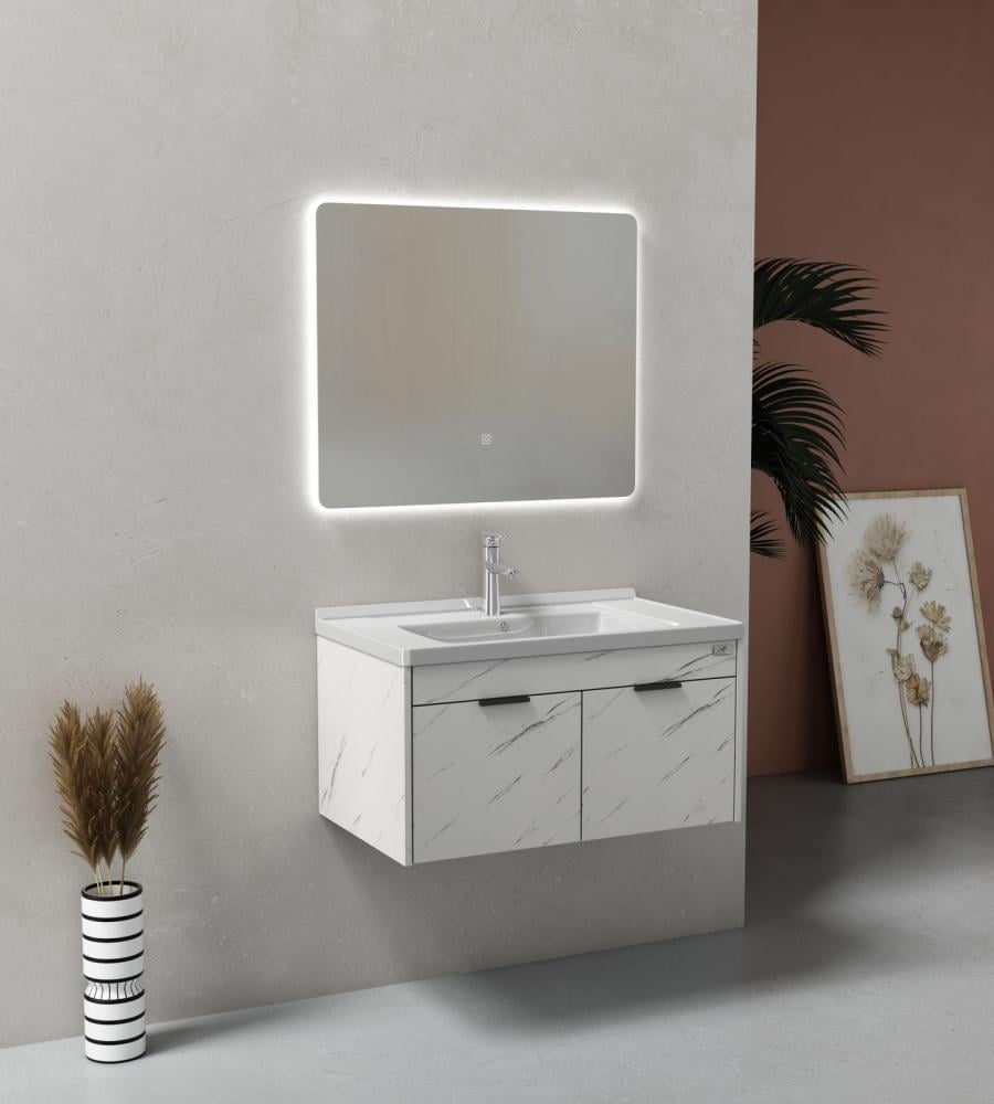 Modern plywood washbasin with LED mirror - multiple sizes