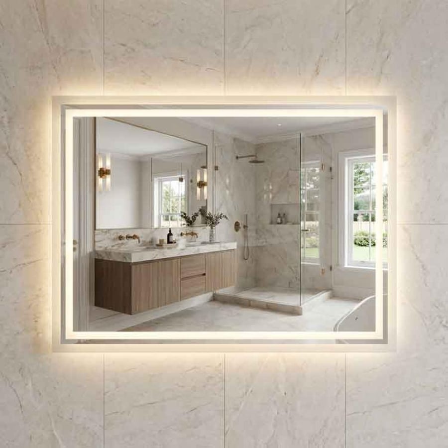 مرآة هالو مستطيلة بإضاءة LED محيطية – تصميم فاخر حديث 100×70 موديل 1007