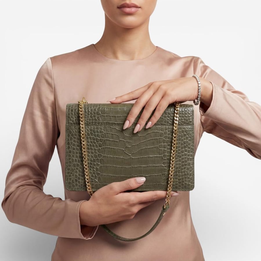 ORLA OLIVE IN CROCODILE-EMBOSSED LEATHER