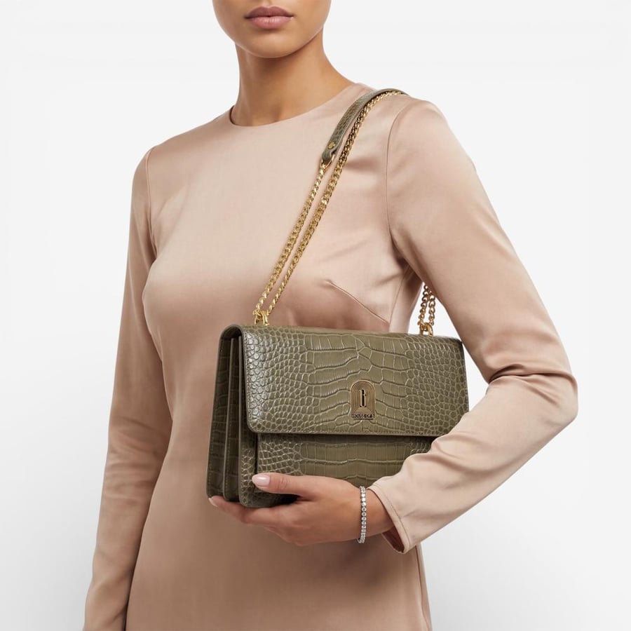 ORLA OLIVE IN CROCODILE-EMBOSSED LEATHER