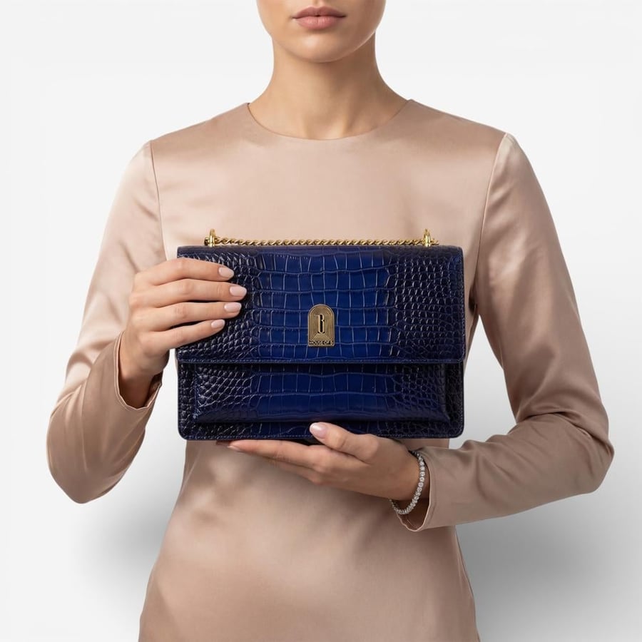 ORLA MIDNIGHT IN CROCODILE-EMBOSSED LEATHER