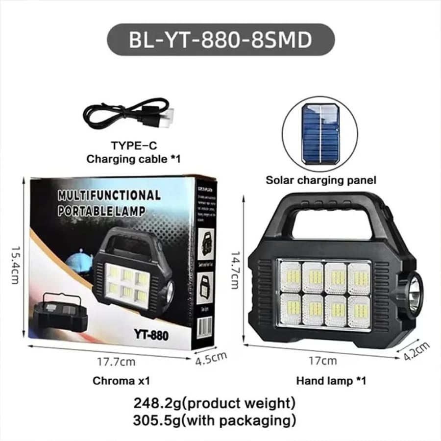 كشاف LED شمسي محمول YT-880 قابل للشحن USB قوي متعدد الأوضاع  9