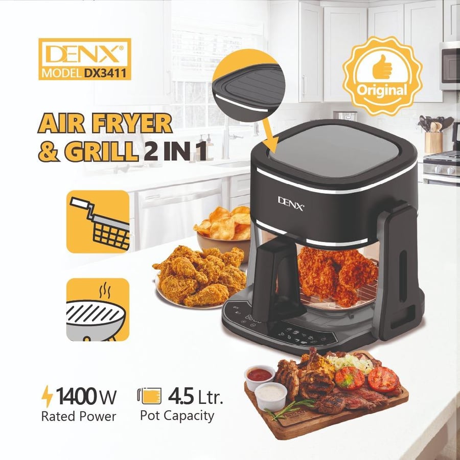 قلاية هوائية وشواية كهربائية 2 في 1 DENX DX3411