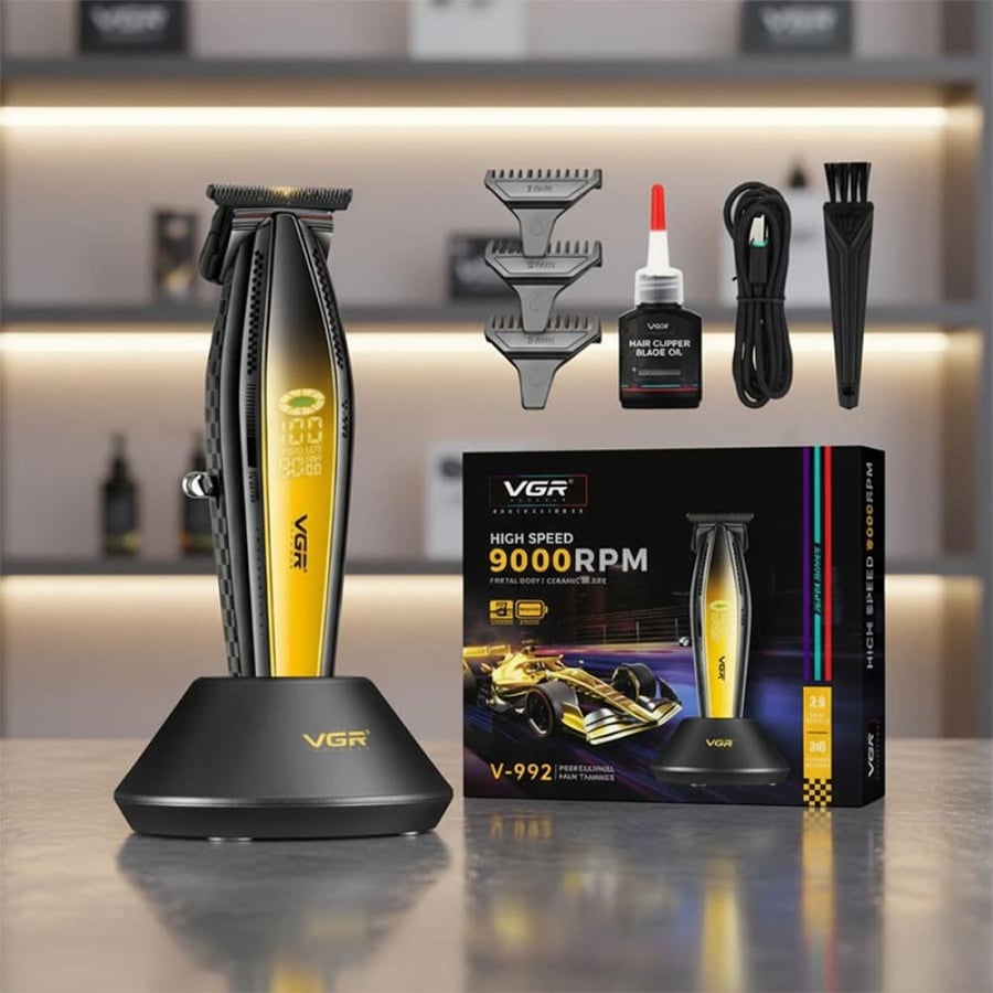 ماكينة حلاقة VGR V-992 بمحرك 9000 دورة وشفرات DLC وسيراميك  1