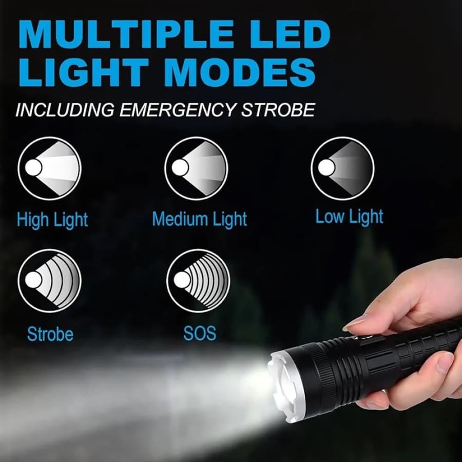 كشاف يدوي P50 قابل للشحن بإضاءة LED قوية ومدى 1000 متر مقاوم للماء 9