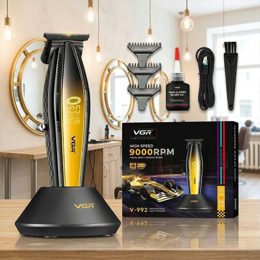 ماكينة حلاقة VGR V-992 بمحرك 9000 دورة وشفرات DLC وسيراميك  2