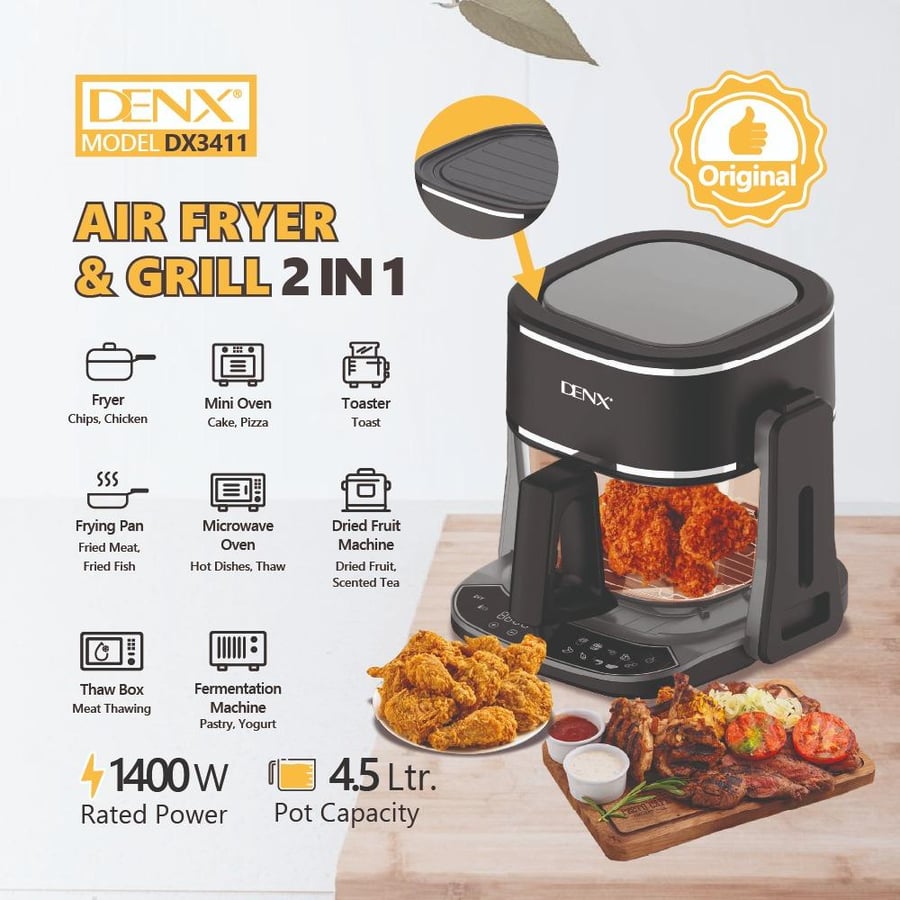 قلاية هوائية وشواية كهربائية 2 في 1 DENX DX3411  3