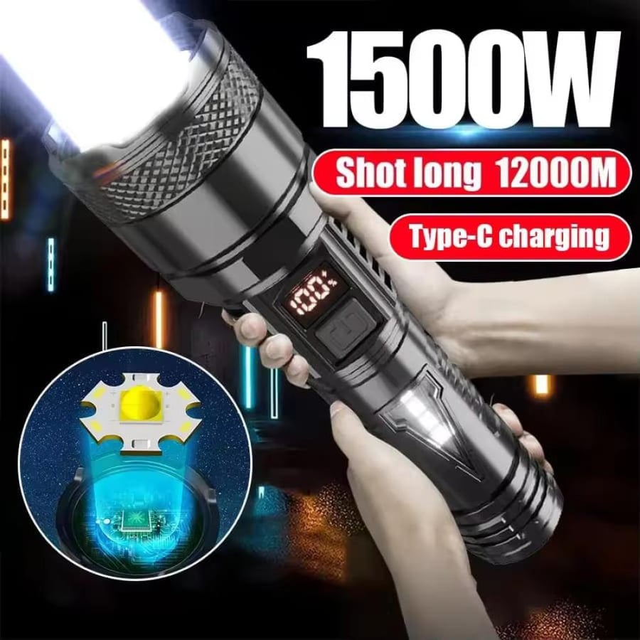 مصباح يدوي متعدد الوظائف S65 LED قابل للشحن Type-C بشاشة رقمية  2