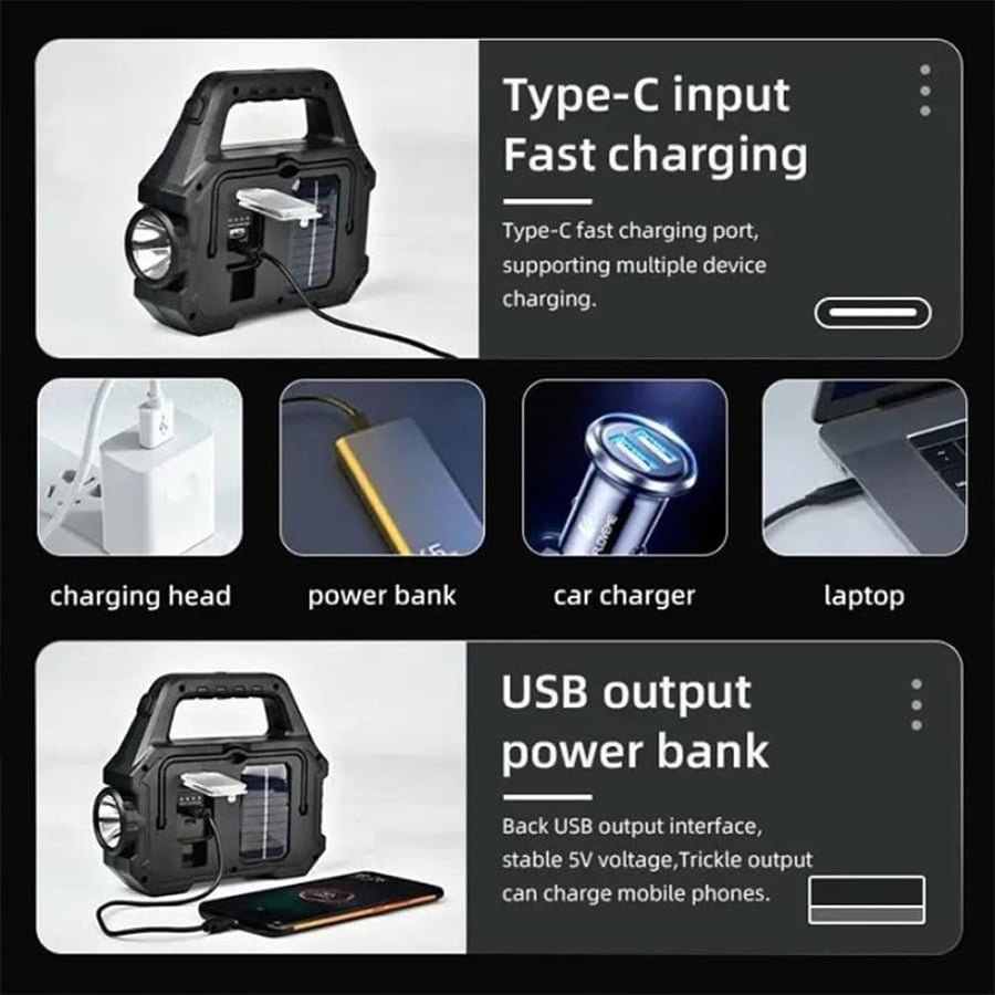 كشاف LED شمسي محمول YT-880 قابل للشحن USB قوي متعدد الأوضاع  5